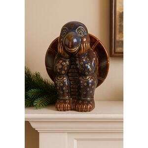 Vintage Large Heavy Ceramic Turtle Figurine Drip Glaze Whimsical 12”